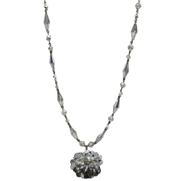 Vintage Vendome Signed Elongated Mirrored Faceted Crystal Huge Sphere Necklace - Picture 1 of 7